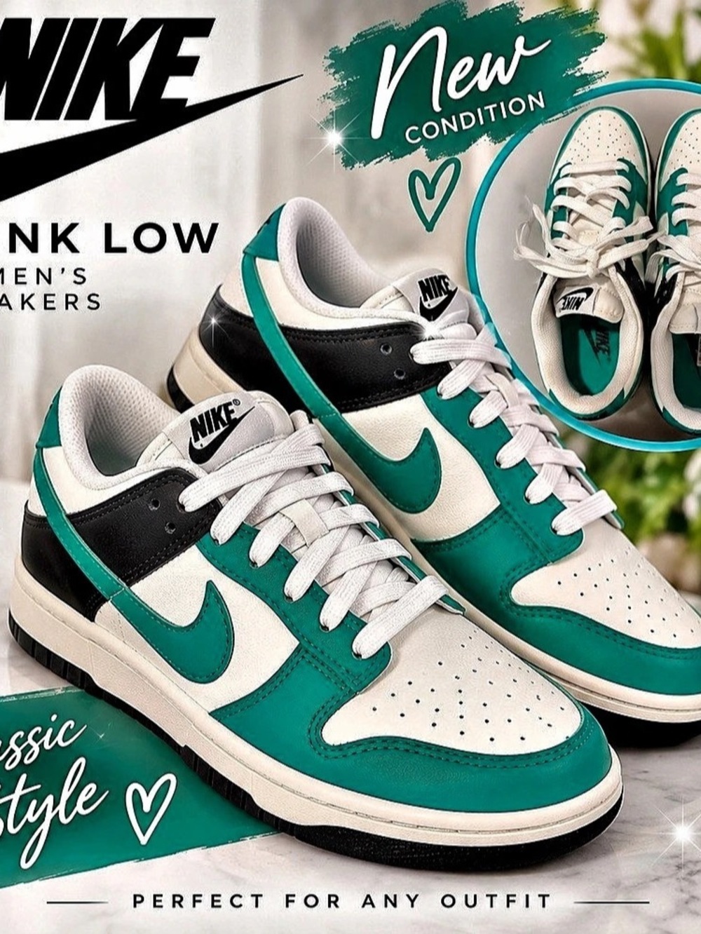 Nike Dunk Low Sneakers Green & White US 7.5